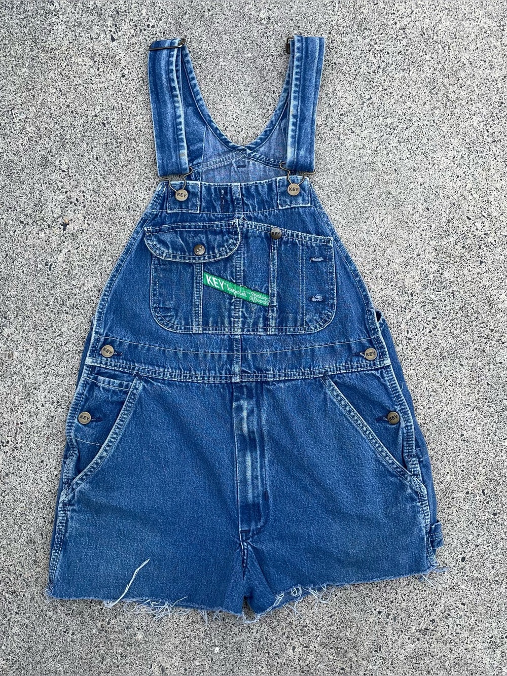 Vintage 90s Key Imperial darkwash denim carpenter shorts overalls size 32